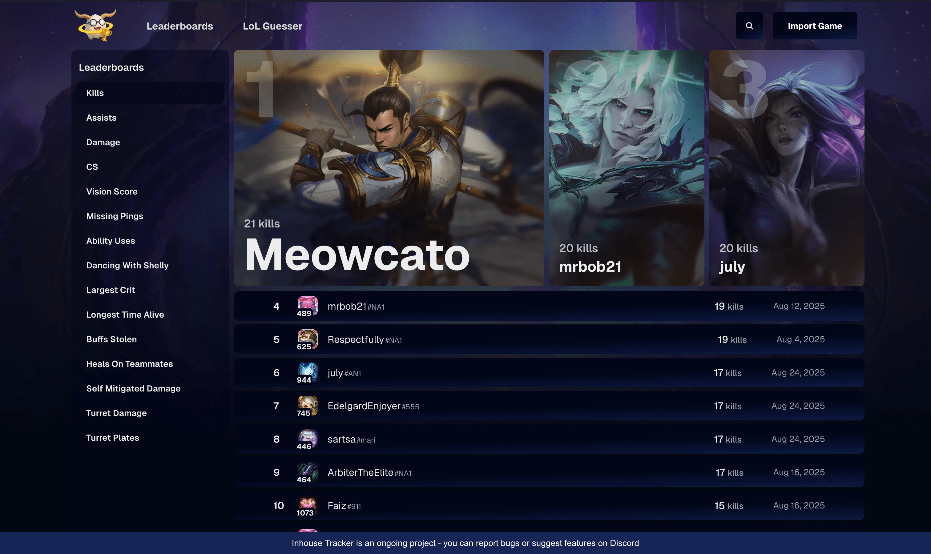 Website UI showing a club leaderboard
