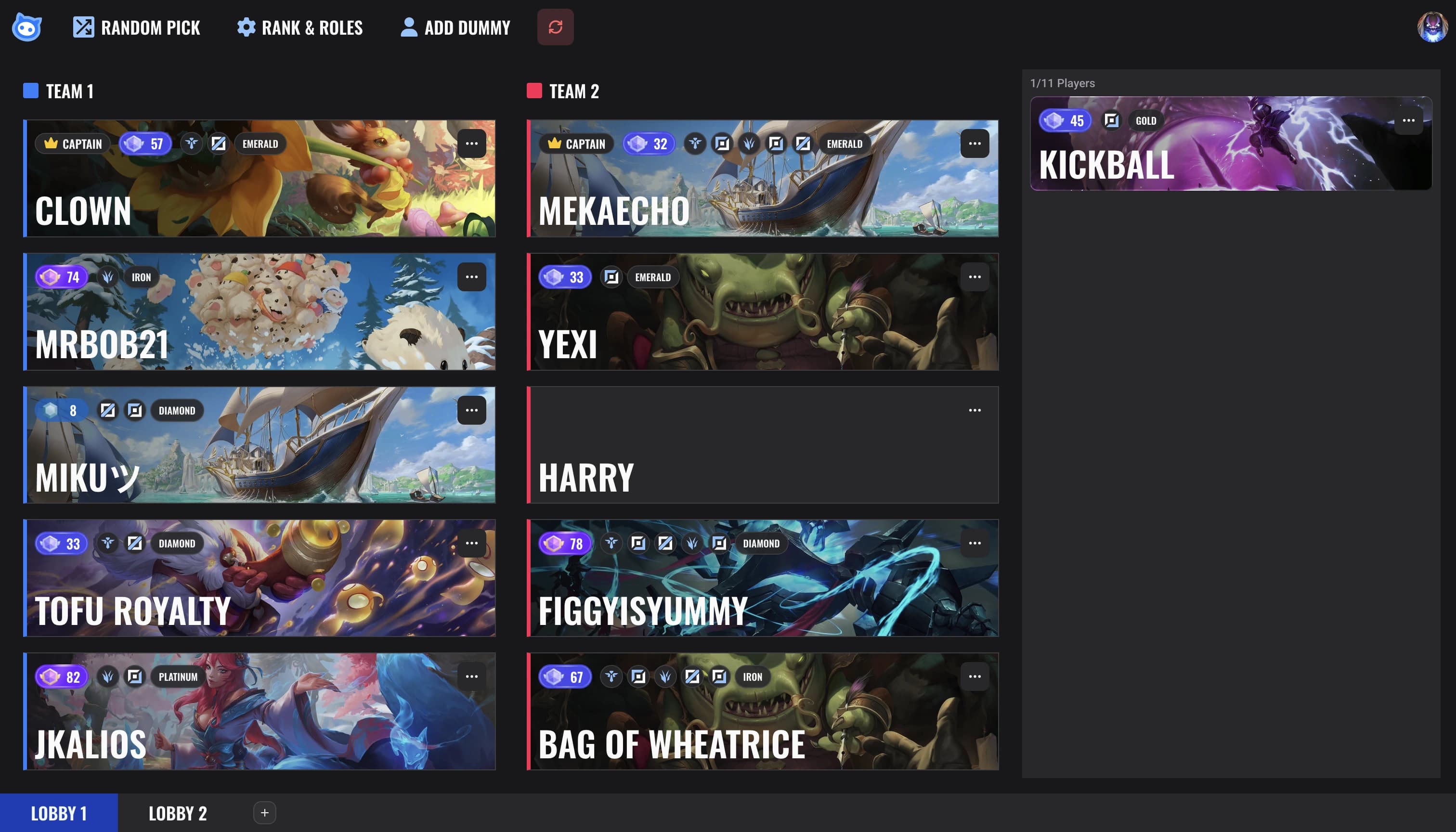 Players using Blueward's team drafting tool