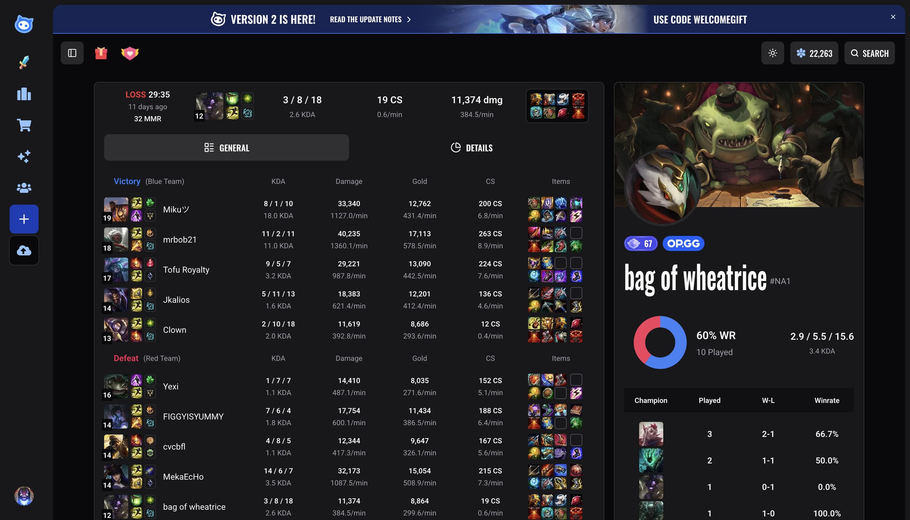 Player profile on Blueward